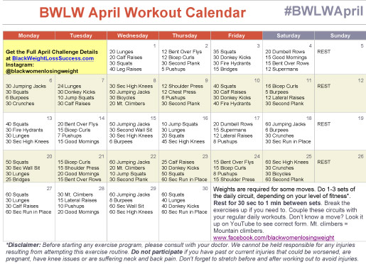 April Workout Calendar