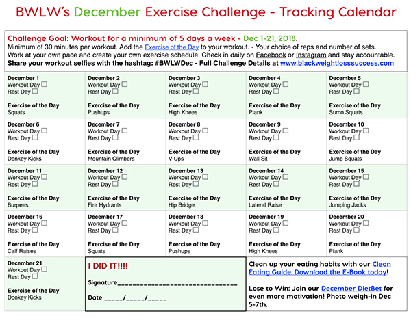 December exercise calendar